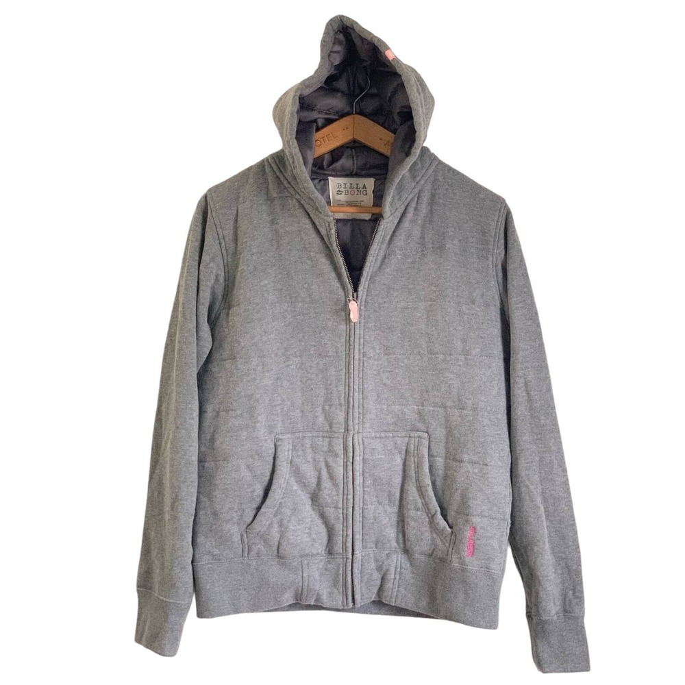 Billabong Zip Up Hoodie Women's Gray Quilted Jacket Pockets Casual Size L